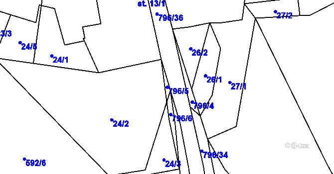 Parcela st. 796/5 v KÚ Dehtáře, Katastrální mapa