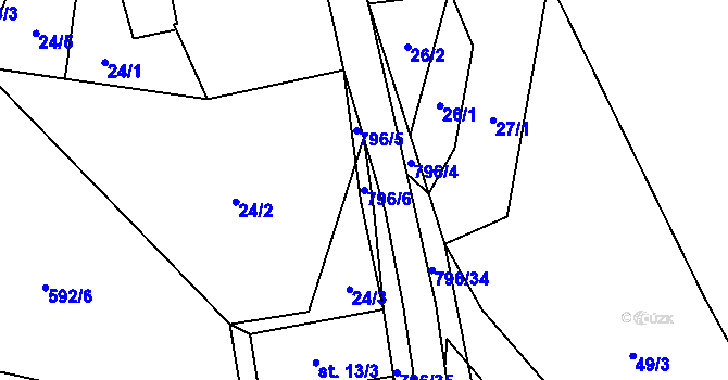 Parcela st. 796/6 v KÚ Dehtáře, Katastrální mapa
