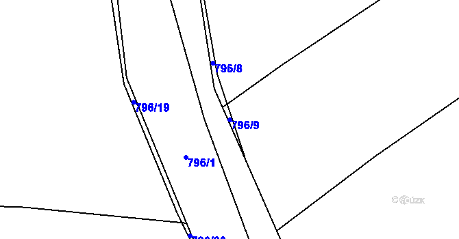Parcela st. 796/9 v KÚ Dehtáře, Katastrální mapa