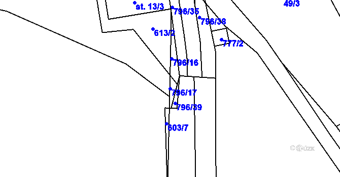 Parcela st. 796/17 v KÚ Dehtáře, Katastrální mapa