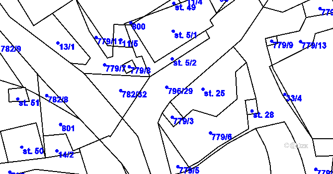 Parcela st. 796/29 v KÚ Dehtáře, Katastrální mapa