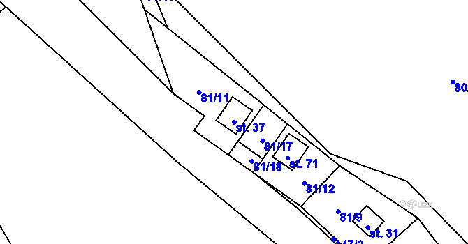 Parcela st. 37 v KÚ Milotice, Katastrální mapa