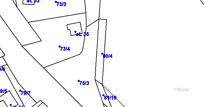 Parcela st. 80/4 v KÚ Milotice, Katastrální mapa
