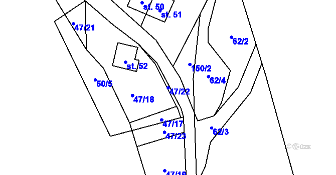 Parcela st. 47/22 v KÚ Milotice, Katastrální mapa