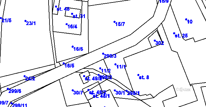 Parcela st. 299/3 v KÚ Onšovice u Dehtářů, Katastrální mapa