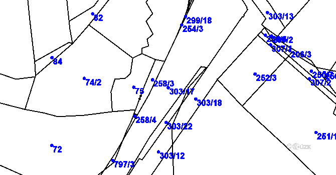 Parcela st. 303/17 v KÚ Onšovice u Dehtářů, Katastrální mapa