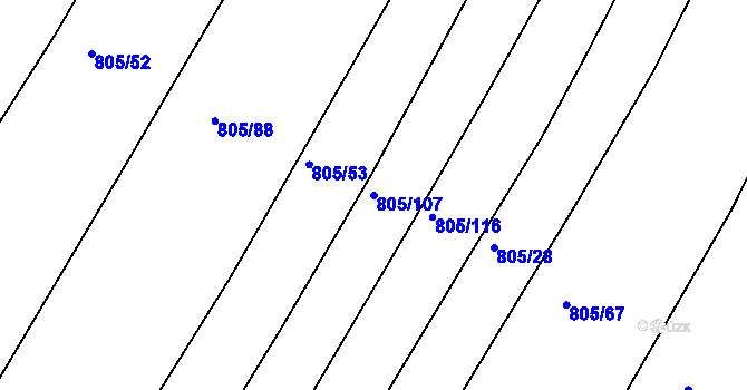 Parcela st. 805/107 v KÚ Děhylov, Katastrální mapa