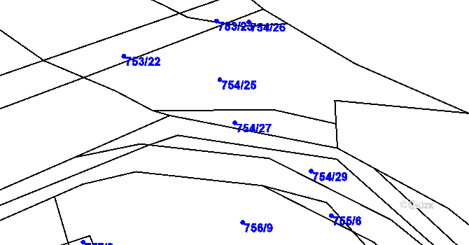 Parcela st. 754/27 v KÚ Děhylov, Katastrální mapa