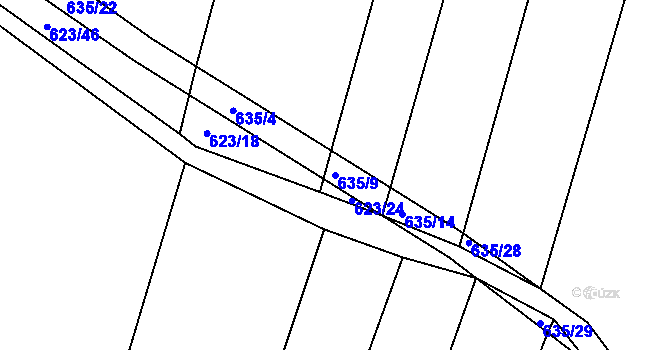 Parcela st. 635/9 v KÚ Děhylov, Katastrální mapa