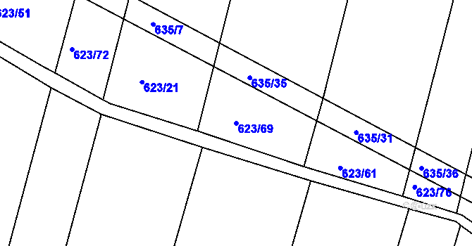 Parcela st. 623/69 v KÚ Děhylov, Katastrální mapa