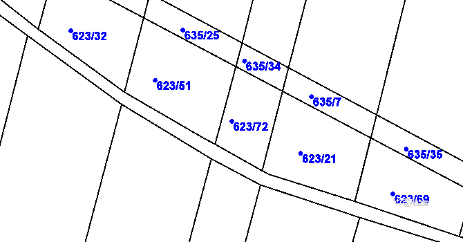 Parcela st. 623/72 v KÚ Děhylov, Katastrální mapa