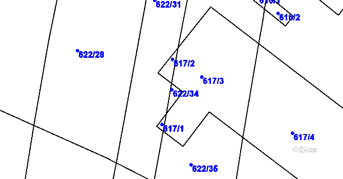 Parcela st. 622/34 v KÚ Děhylov, Katastrální mapa