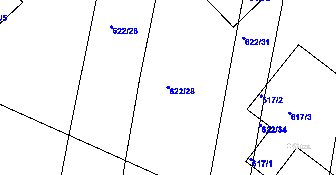 Parcela st. 622/28 v KÚ Děhylov, Katastrální mapa