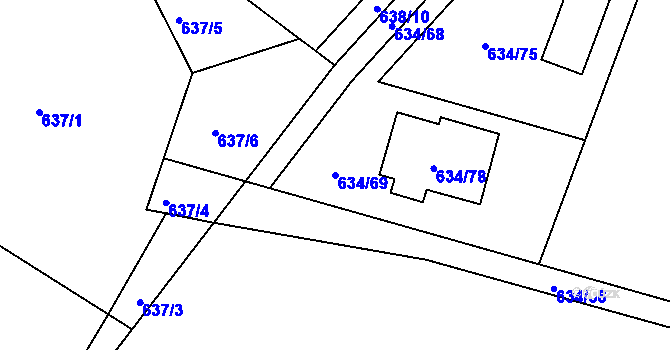 Parcela st. 634/69 v KÚ Děhylov, Katastrální mapa