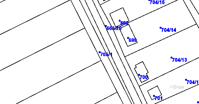 Parcela st. 705/1 v KÚ Děhylov, Katastrální mapa