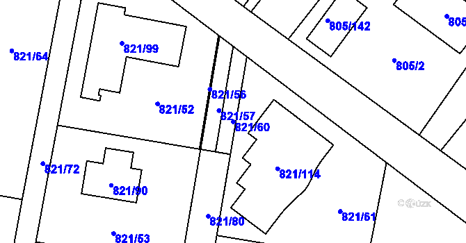 Parcela st. 821/60 v KÚ Děhylov, Katastrální mapa