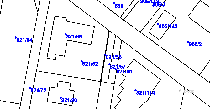 Parcela st. 821/56 v KÚ Děhylov, Katastrální mapa