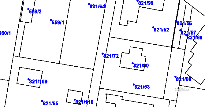 Parcela st. 821/72 v KÚ Děhylov, Katastrální mapa