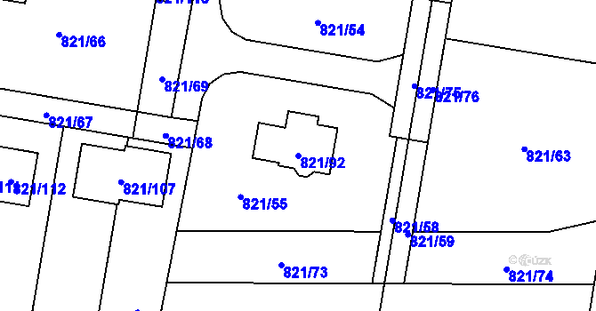 Parcela st. 821/92 v KÚ Děhylov, Katastrální mapa