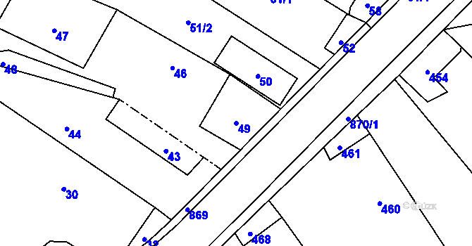 Parcela st. 49 v KÚ Děhylov, Katastrální mapa