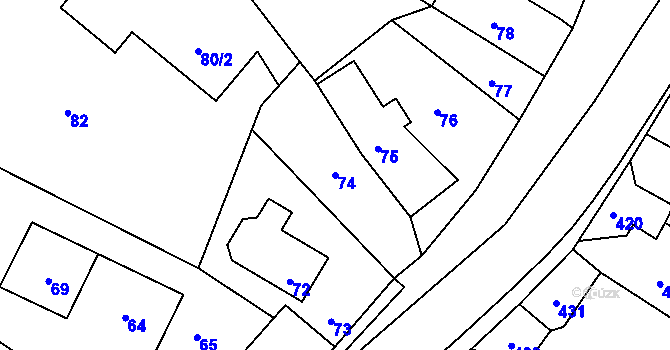Parcela st. 74 v KÚ Děhylov, Katastrální mapa