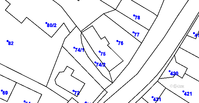 Parcela st. 75 v KÚ Děhylov, Katastrální mapa