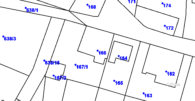 Parcela st. 166 v KÚ Děhylov, Katastrální mapa