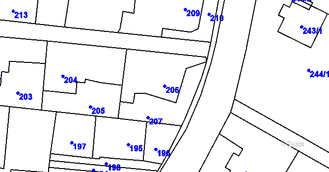 Parcela st. 206 v KÚ Děhylov, Katastrální mapa