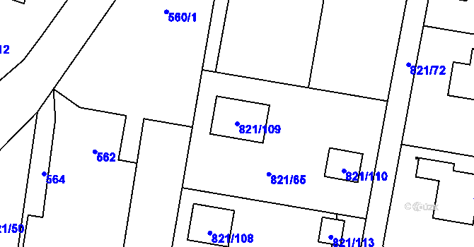 Parcela st. 821/109 v KÚ Děhylov, Katastrální mapa