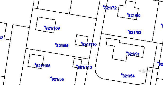 Parcela st. 821/110 v KÚ Děhylov, Katastrální mapa