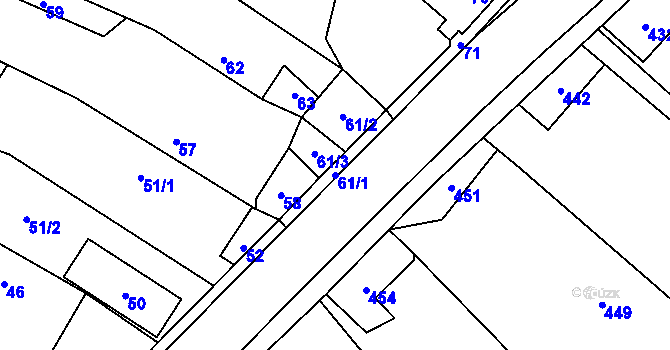 Parcela st. 61/1 v KÚ Děhylov, Katastrální mapa