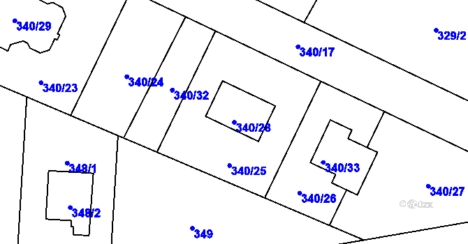 Parcela st. 340/28 v KÚ Děhylov, Katastrální mapa