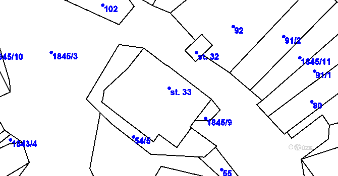 Parcela st. 33 v KÚ Děkanovice, Katastrální mapa
