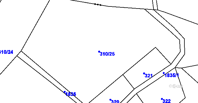 Parcela st. 310/25 v KÚ Děkanovice, Katastrální mapa