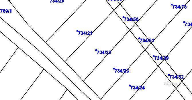 Parcela st. 734/22 v KÚ Děkanovice, Katastrální mapa