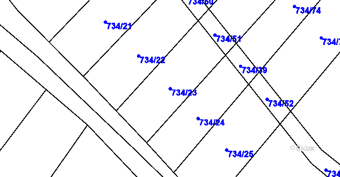 Parcela st. 734/23 v KÚ Děkanovice, Katastrální mapa