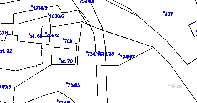 Parcela st. 734/38 v KÚ Děkanovice, Katastrální mapa