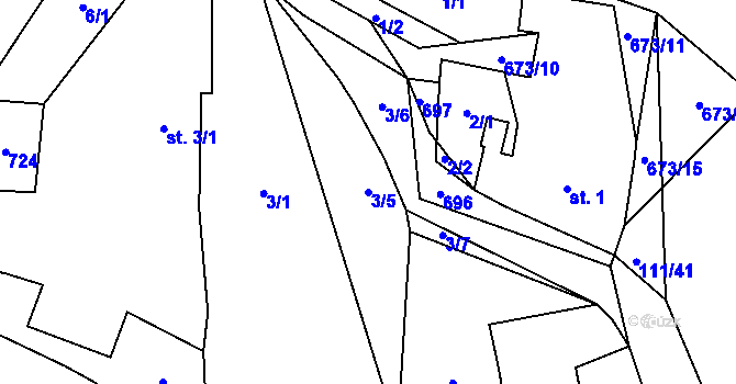 Parcela st. 3/5 v KÚ Divišovice u Děpoltic, Katastrální mapa