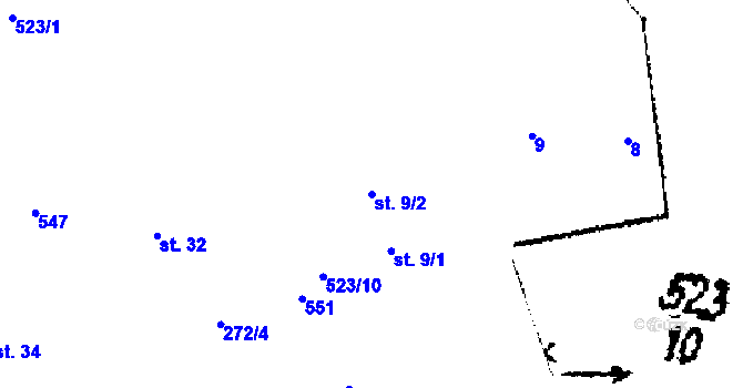 Parcela st. 9/2 v KÚ Městiště u Děpoltic, Katastrální mapa