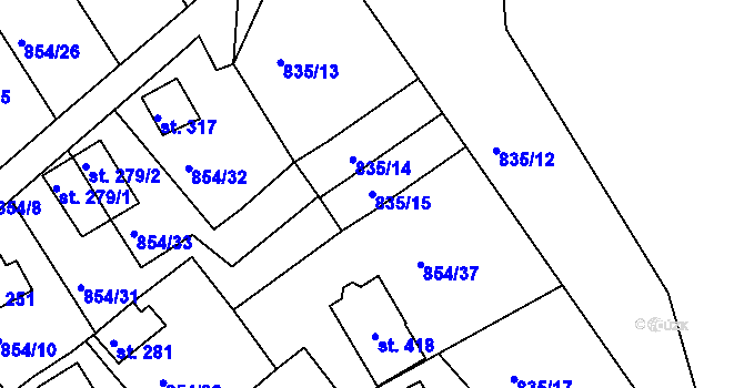 Parcela st. 835/15 v KÚ Děpoltovice, Katastrální mapa