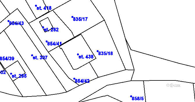Parcela st. 835/18 v KÚ Děpoltovice, Katastrální mapa