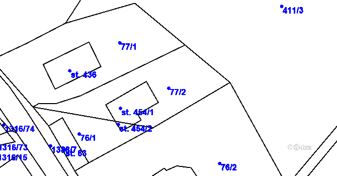 Parcela st. 77/2 v KÚ Děpoltovice, Katastrální mapa