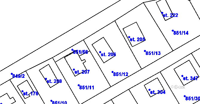 Parcela st. 206 v KÚ Děpoltovice, Katastrální mapa