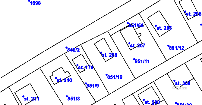 Parcela st. 208 v KÚ Děpoltovice, Katastrální mapa