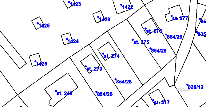 Parcela st. 274 v KÚ Děpoltovice, Katastrální mapa