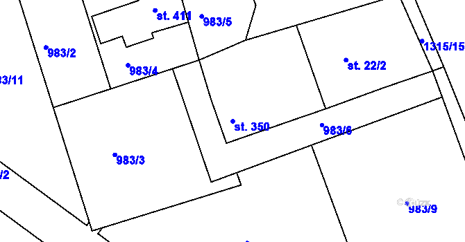 Parcela st. 350 v KÚ Děpoltovice, Katastrální mapa