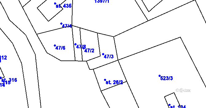 Parcela st. 47/3 v KÚ Děpoltovice, Katastrální mapa