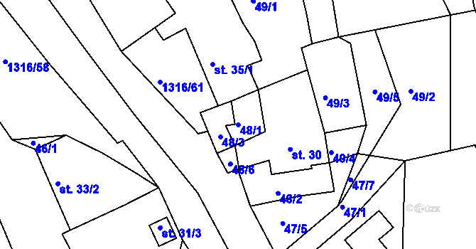 Parcela st. 48/1 v KÚ Děpoltovice, Katastrální mapa