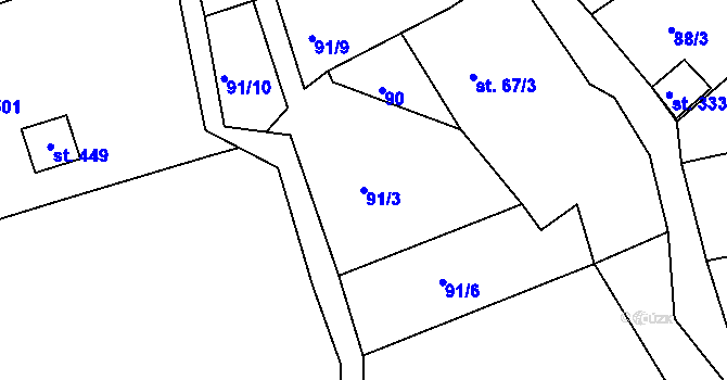 Parcela st. 91/3 v KÚ Děpoltovice, Katastrální mapa