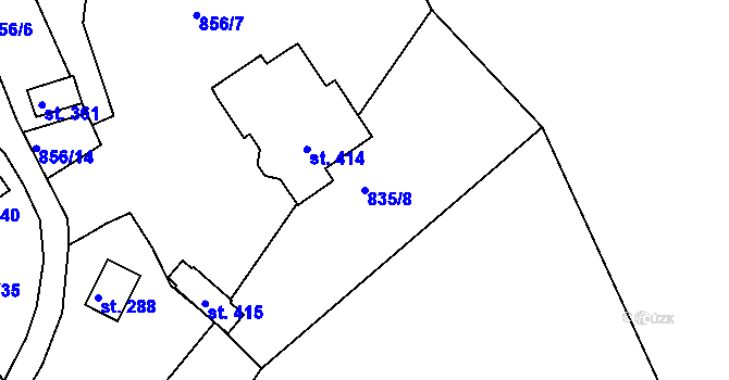 Parcela st. 835/8 v KÚ Děpoltovice, Katastrální mapa